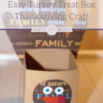 Surprise your dinner guests with this adorable Thanksgiving Turkey Treat Box. This craft project is easy to make and takes about 15 minutes. Have the kids help by tracing their hands! They will love this fun kids craft and filling it with sweets and treats for friends and family. Fun idea for a Thanksgiving classroom project too!