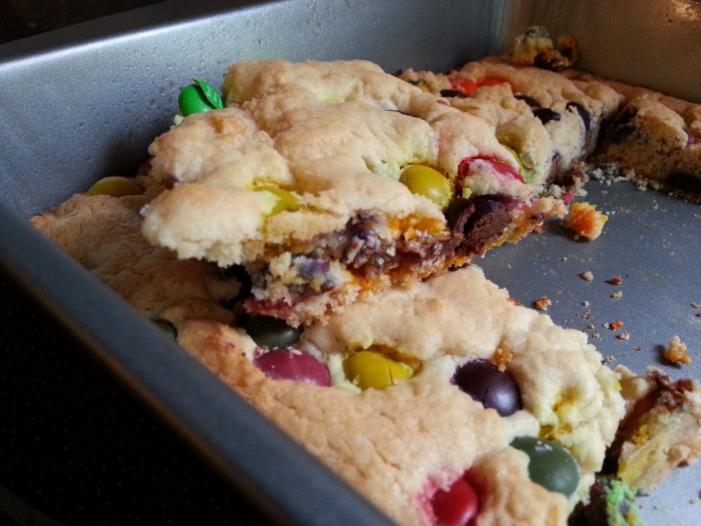 cake cookie bars sliced in pan