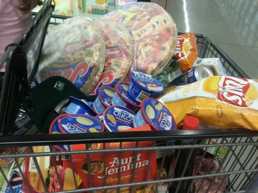 full cart of groceries