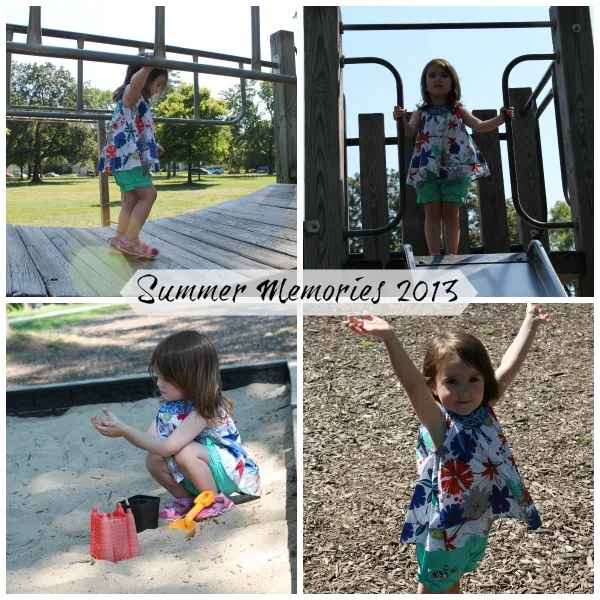 collage of toddler girl at park