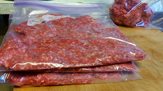 Ground beef in freezer bags