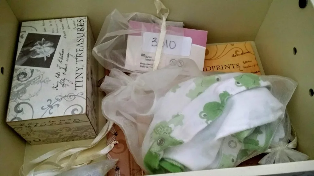 Baby items inside a memory box