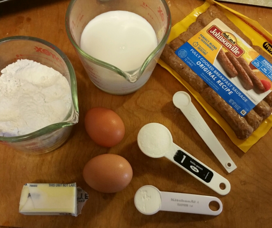 Ingredients for making sausage pancake muffins