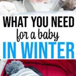 Collage of two images featuring smiling babies in strollers wearing winter gear.