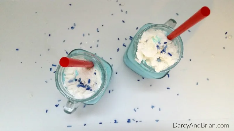 Blend up this easy and delicious Star Wars inspired Blue Moon milkshake. Serve in mason jar jugs with straws that look like lightsabers for added fun.