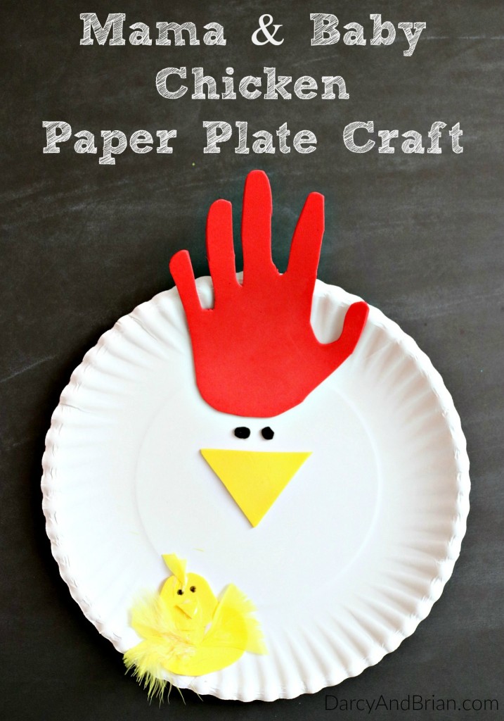 Paper plate crafts for kids are easy to do. Gather up your craft supplies and make this cute mama and baby chicken paper plate craft!