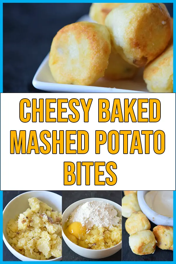 Baked Mashed Potato Balls Collage for Cheesy Potato Bombs Recipe
