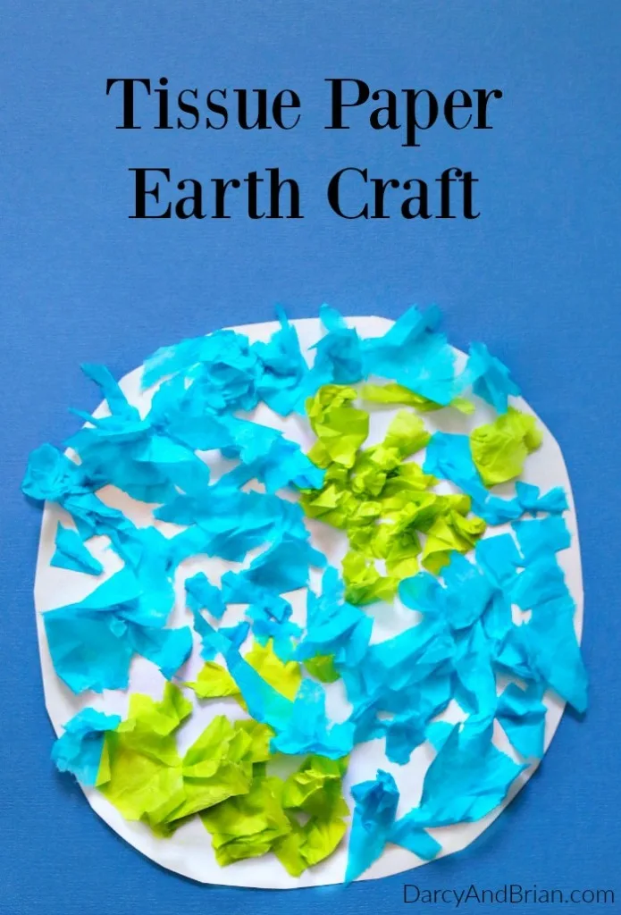 This fun Tissue Paper Earth is the perfect kids craft for Earth Day or for learning about planets. It's an easy craft for toddlers and preschoolers. Save up tissue paper from gifts to make this Earth Day craft for kids! (Perfect way to teach children about reusing and repurposing items.) 