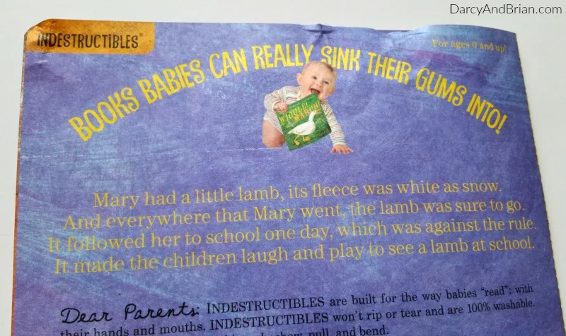 Indestructibles books are made to withstand babies pulling and gumming.