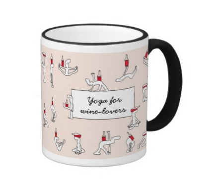 Humorous coffee mug for yoga and wine lovers