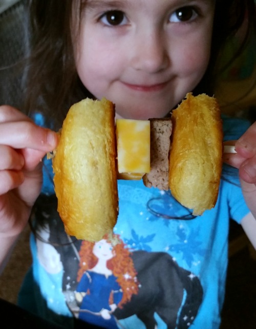 Making breakfast sandwich kebabs with the kids for brunch.