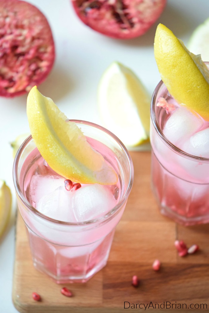 Relax with friends on a hot summer day with this Pomegranate Lemon Mocktail rrecipe. It's easy to turn this into a tropical cocktail for adults only too.