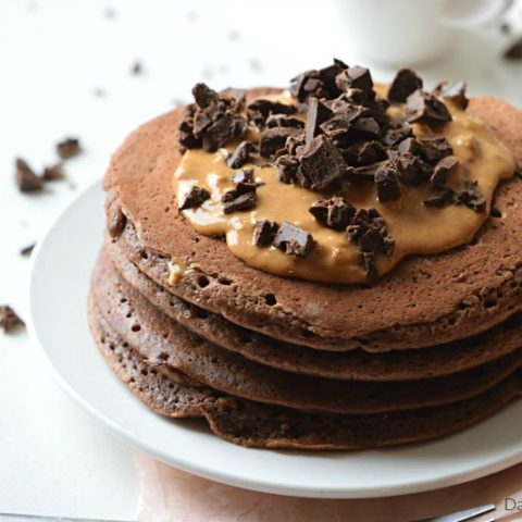 Make breakfast special with delicious chocolate peanut butter pancakes!