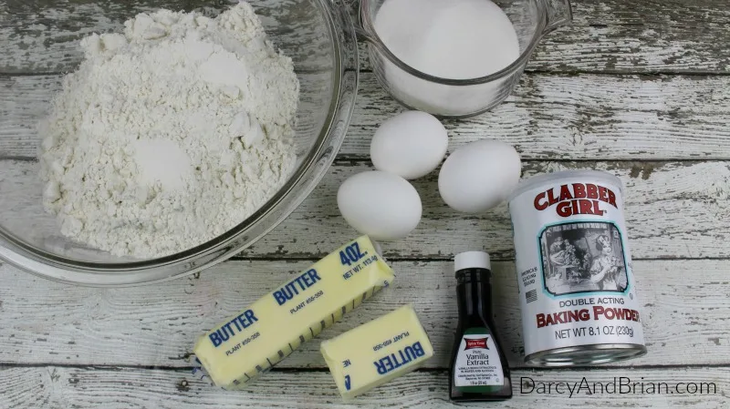 Ingredients needed for an easy sugar cookie recipe.