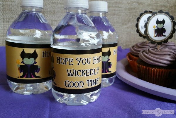 Water bottle labels for a Maleficent themed party.