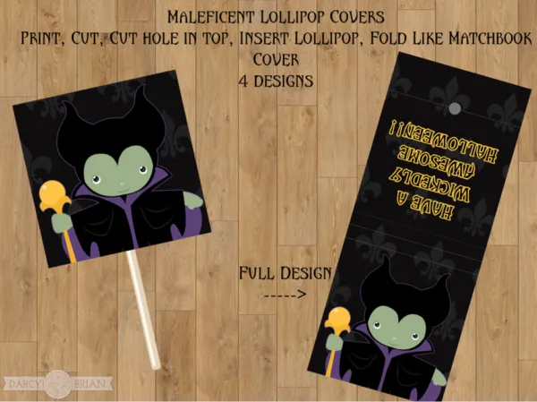 These Maleficent lollipop covers and pillow box printables are perfect for handing out Halloween candy. Need a last minute treat box to hand out for a classroom party? Or want to dress up suckers for a cute party favor? Have a wicked good time with these Maleficent printables!