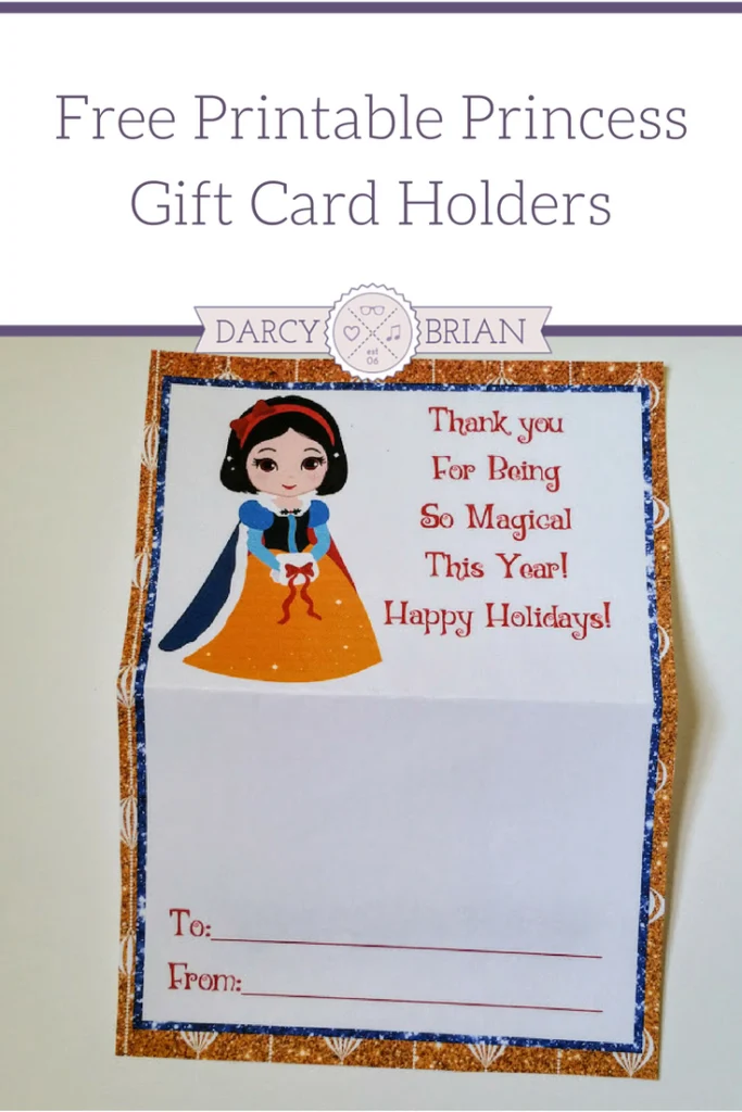 Have a little Disney princess fan on your list? These free Holiday Princess Printable Gift Card Holders are a cute way to give kids gift cards, tickets, or passes for Christmas. Great for last minute gift giving too!