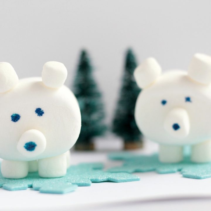 Are the kids stuck inside on a cold, snowy day? Do you need a fun and easy boredom buster? Click through to see step-by-step instructions to make this 3D edible marshmallow polar bear craft with your kids. Perfect with a cup of hot chocolate!