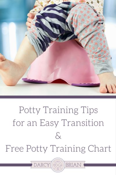 Does the thought of potty training your toddler stress you out? I used to dread it, but after potty training two kids, I've learned a few tips that help make it easier for kids and parents. Click for the tips and this Free Printable Potty Training Chart! It is a great way to track your kids progress and keep them excited about using the potty instead of their diaper.