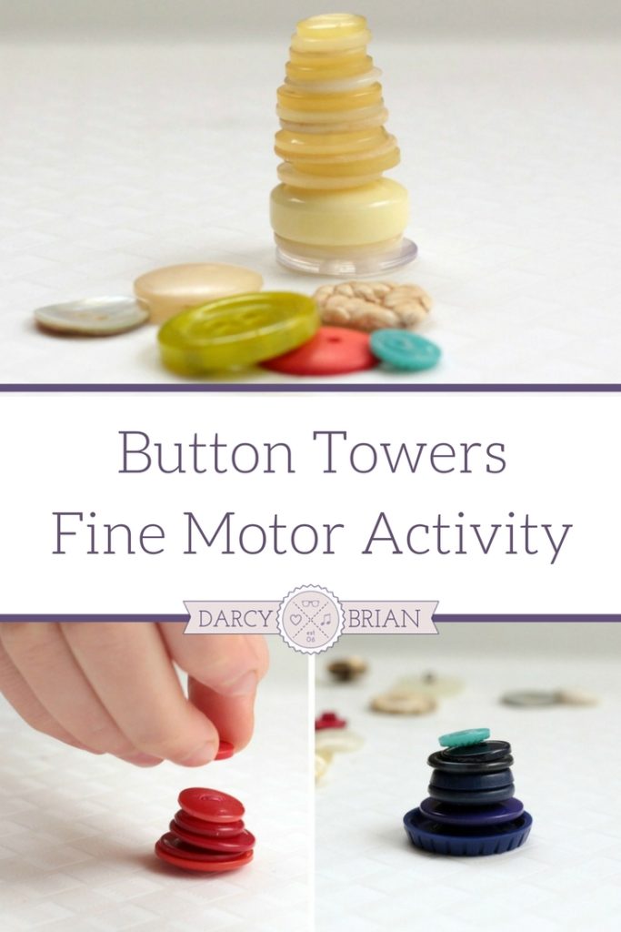 Looking for fun ways to strengthen your child's fine motor skills? Check out these Button Towers Fine Motor Activity Ideas! These activities are good for helping toddlers, preschoolers, and kindergartners to improve their fine motor skills which help with holding a pencil correctly and more.
