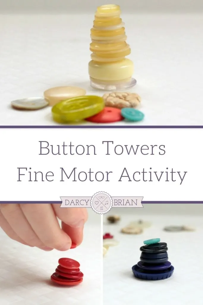 Looking for fun ways to strengthen your child's fine motor skills? Check out these Button Towers Fine Motor Activity Ideas! These activities are good for helping toddlers, preschoolers, and kindergartners to improve their fine motor skills which help with holding a pencil correctly and more.