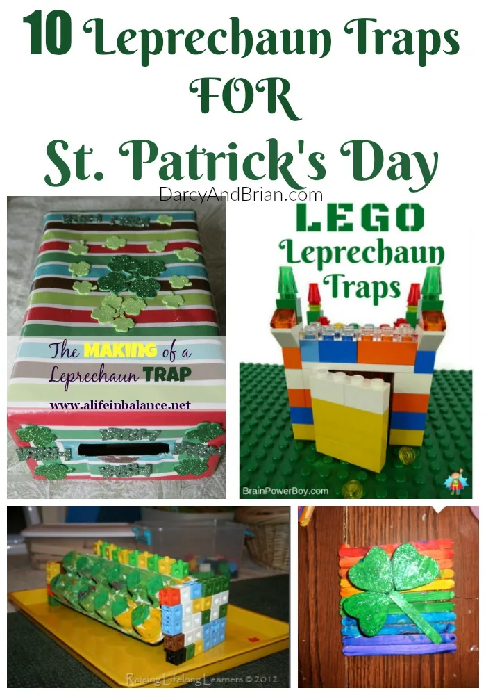 Collage of four different ideas to build homemade leprechaun traps.