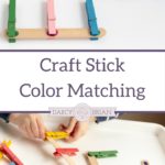 Preschoolers and toddlers will love playing with this Popsicle stick fine motor color match game. Matching colors is a fun activity for little ones to play with and makes a great busy bag activity. Boost fine motor skills and color recognition skills with this color match game!