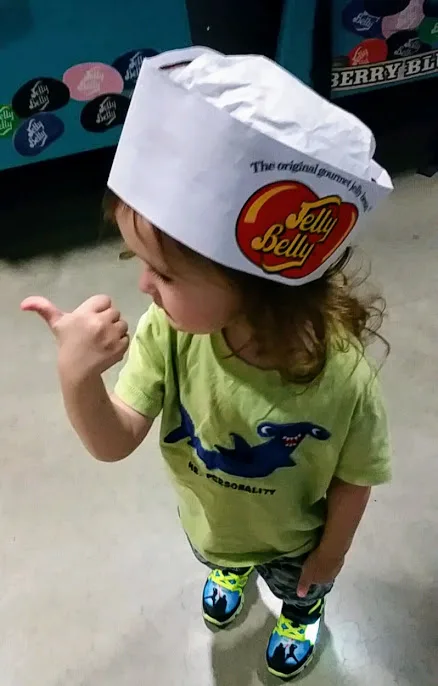 Our son at the Jelly Belly warehouse tour.