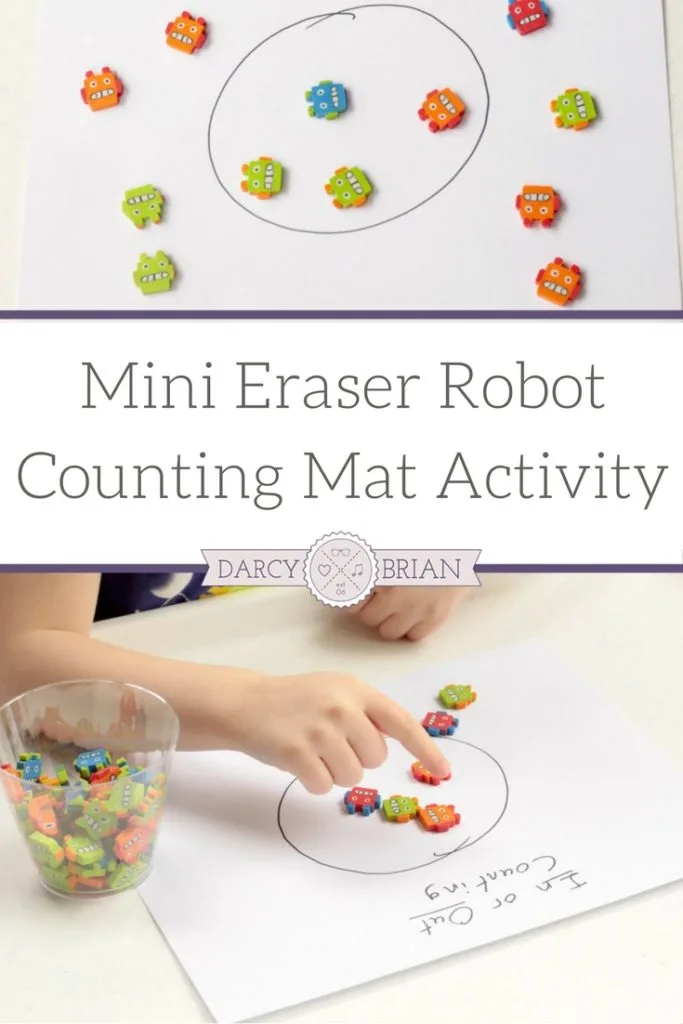 Looking for fun and easy learning activities for preschoolers? This Mini Eraser Robot Counting Mat Activity is a hands-on activity that teaches counting and math skills. It is super simple to set up and your kids will have a blast playing!