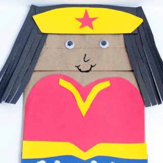 Learn how to make this fun Wonder Woman paper bag craft for kids!