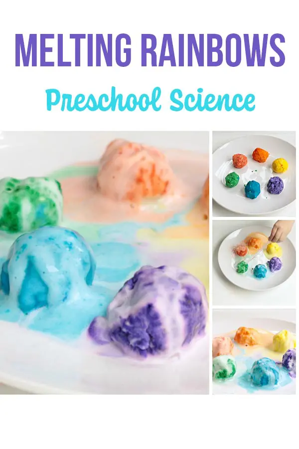 Collage of baking soda preschool science experiment