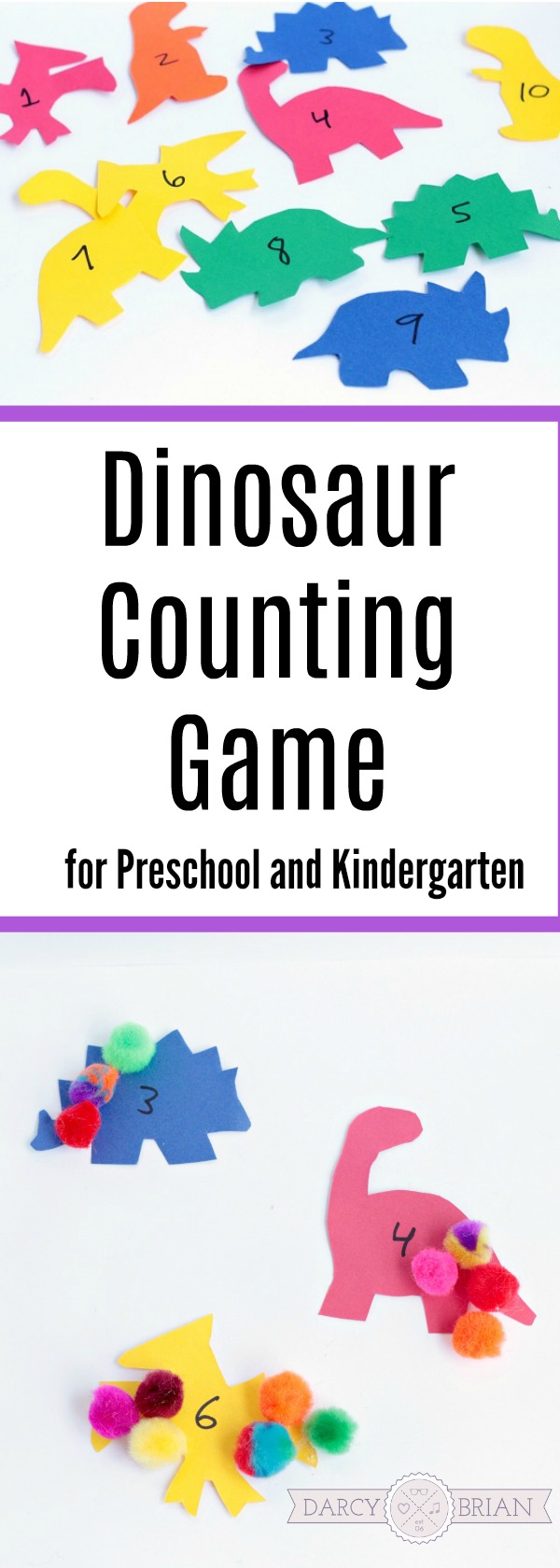 I love this easy Dinosaur Counting game! What a fun learning activity for preschoolers and kindergartners. This simple kids activity is quick and easy to set up and your dino loving kids will have a blast working on their counting at home. Perfect for math center in a preschool or kindergarten classroom too.