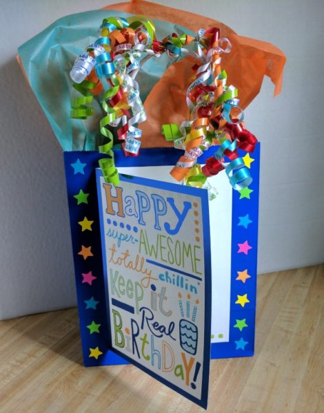 Bright and colorful decorated gift bag #BirthdaysMadeBrighter #CollectiveBias #Shop