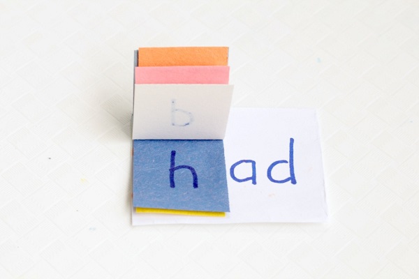 Making word family books. Example shows the word had.