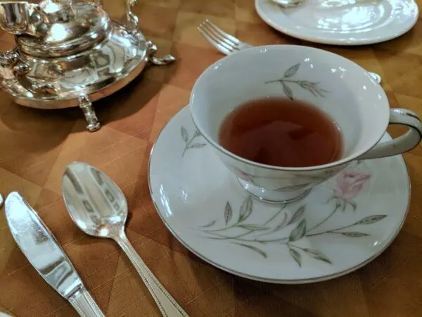 A cup of tea during tea service at the Pfister Hotel