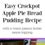 This is so good and so easy to make! Enjoy fall with this easy and delicious Crockpot Apple Pie Bread Pudding Recipe with a warm peanut butter sauce. The perfect fall slow cooker dessert! {AD} #RecipesThatCrock #SeasonalSolutions #CollectiveBias #crockpot #slowcooker #applerecipes #falldesserts #fallbreakfast