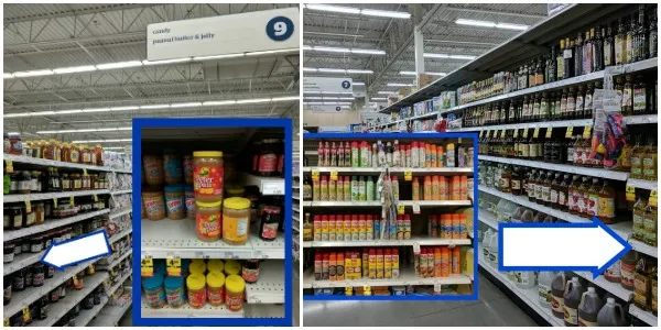 PAM Spray and Peter Pan Peanut Butter aisles at Meijer
