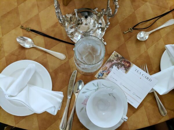 Place setting for the Alice in Wonderland tea party at the Pfister