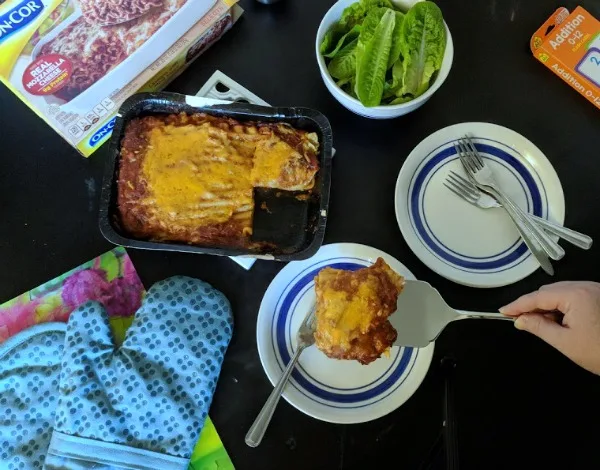 Serving On-Cor Lasagna with Meat Sauce for dinner.