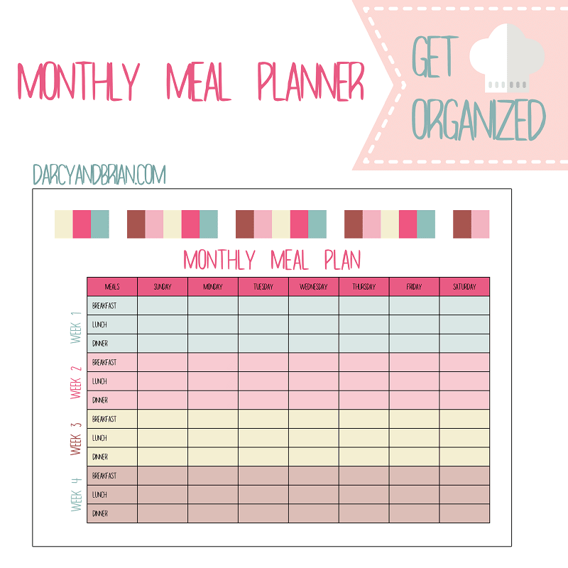 Free meal planning printables including this monthly menu planner