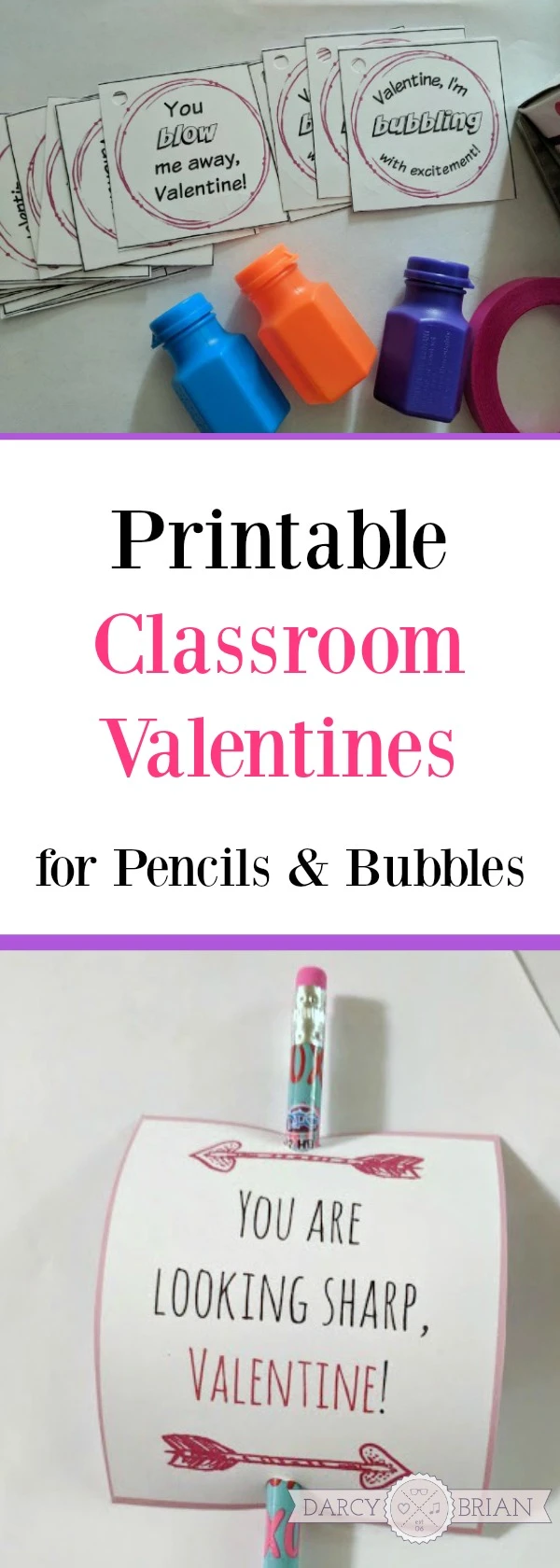 Looking for classroom valentine printables? These are easy to put together last minute for your child to give out at school for Valentine's Day. Cute pencil valentines and mini bubbles valentines.