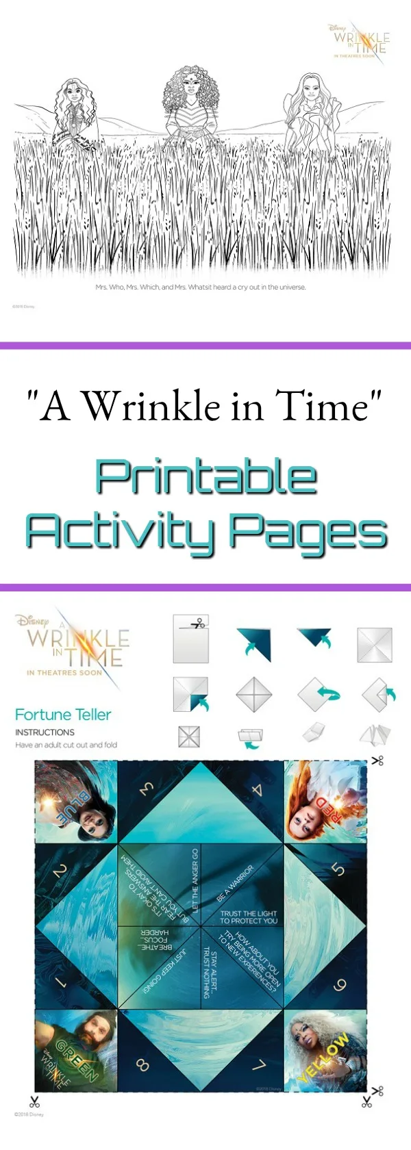 Are you excited to see "A Wrinkle in Time" the movie? Grab these FREE A Wrinkle in Time printable coloring and activity pages featuring the main characters!