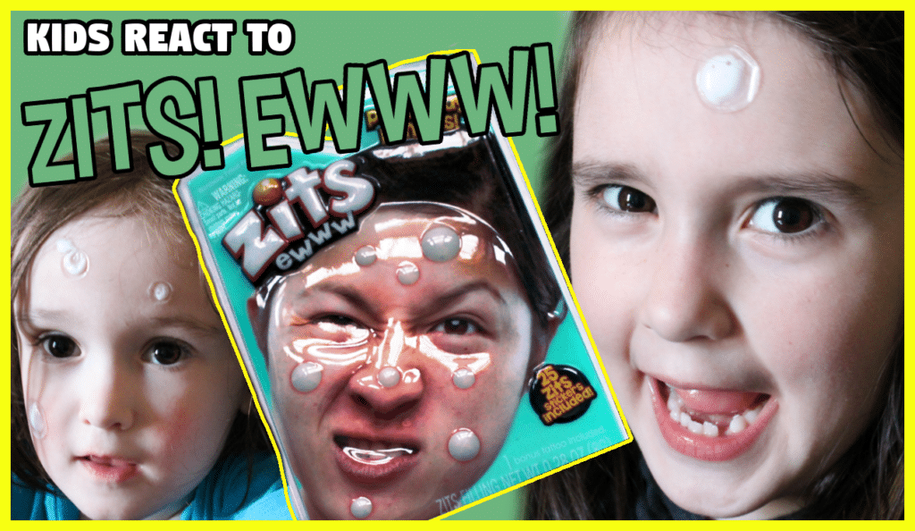 Kids play with zits pimple popping toy and react to it.