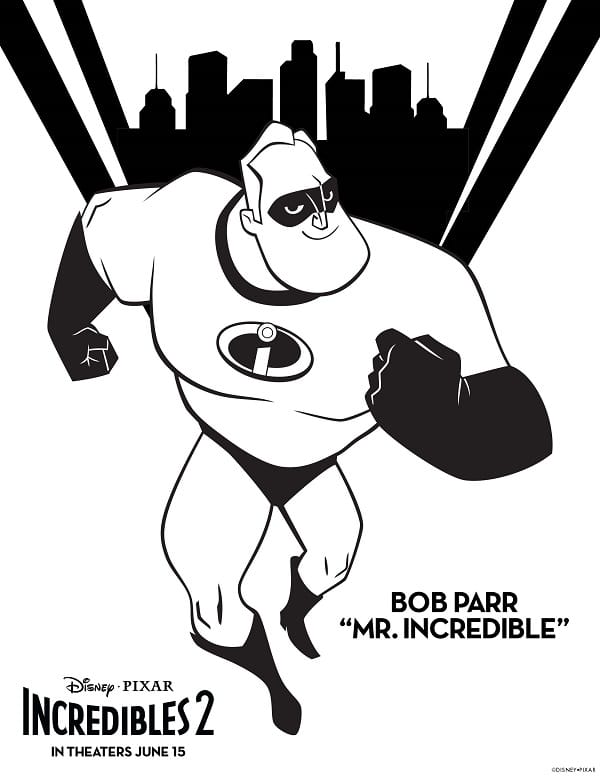 Printable coloring sheet of Mr Incredible