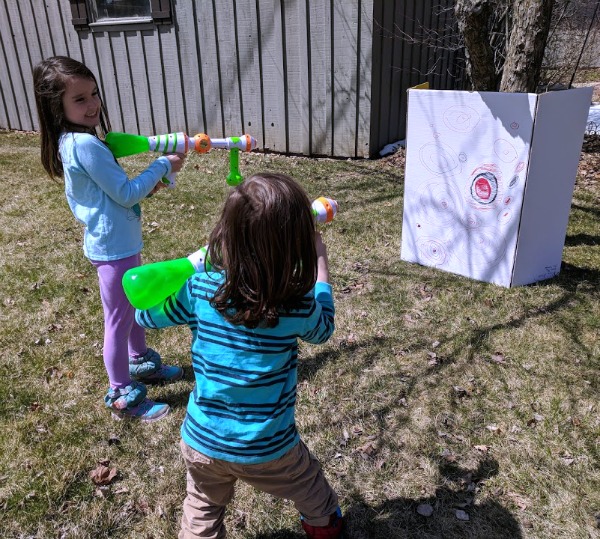 Slime Blaster shootout in the backyard.