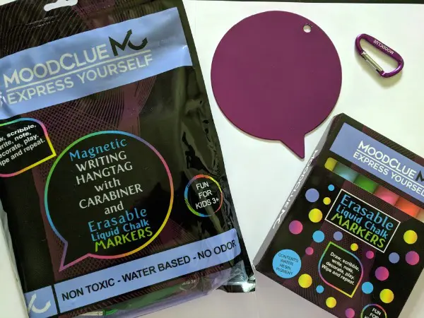 MoodClue liquid chalk marker set and backpack accessory.
