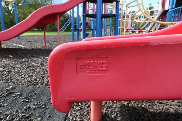 Close up of the Landscape Structures slide at the park