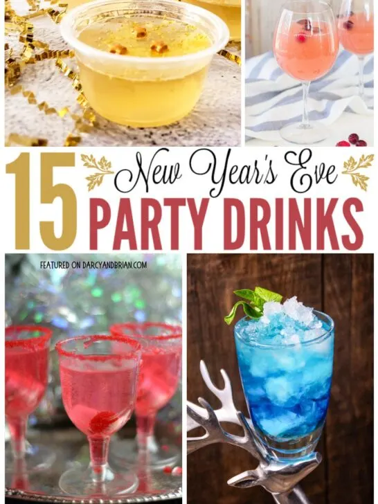 collage image of four different drinks perfect for a New Year's Eve party.