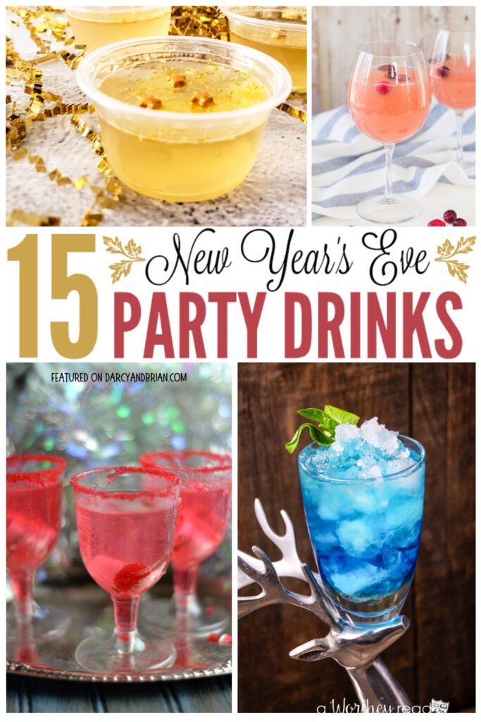 collage image of four different drinks perfect for a New Year's Eve party.