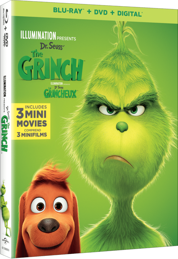 Dr. Seuss The Grinch movie box art featuring The Grinch and his dog